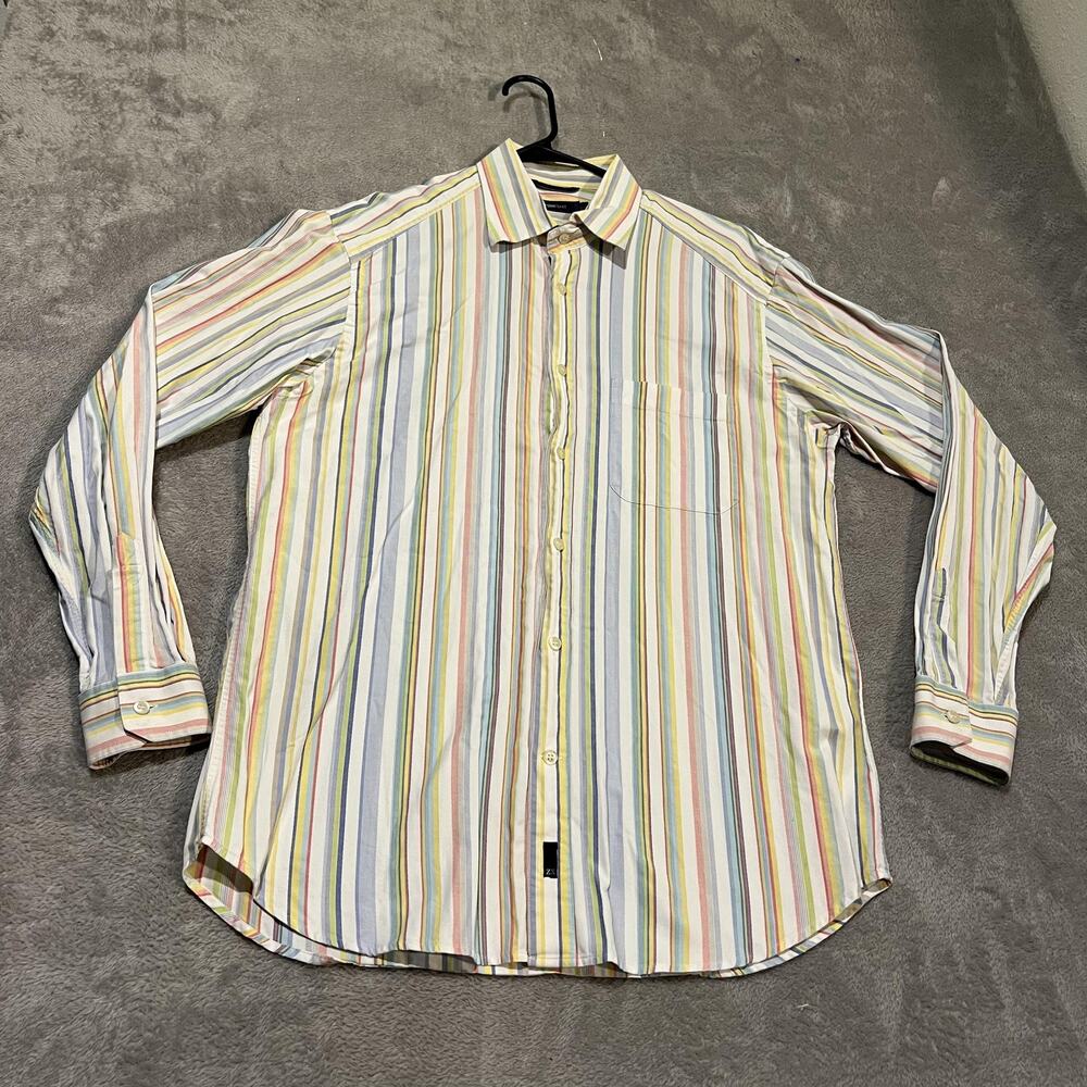 Zegna Sport Shirt Mens Large Pastel Stripe Button Down Long Sleeve Cotton Casual